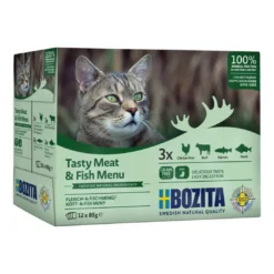 Clearance Bozita Feline Kød & Fisk i gele 12 x 85 g - kyllingelever, oksekød, laks og aborre Kattefoder & Snacks