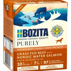 Hot Bozita Hund Purely Pate bøf og laks 370 g - Naturligt og saftigt Hundefoder