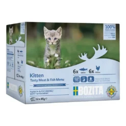 New Bozita Kitten Kød & Fisk i sovs 12 x 85 g - laks og kylling til killinger Kattefoder & Snacks