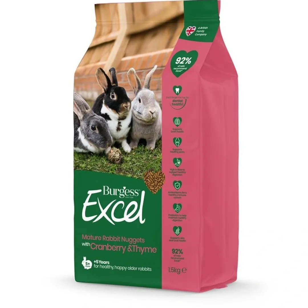 Sale Excel Mature Kaninfoder 1,5 kg - Tranebær og Timian Foder & Snack Til Gnavere & Kanin
