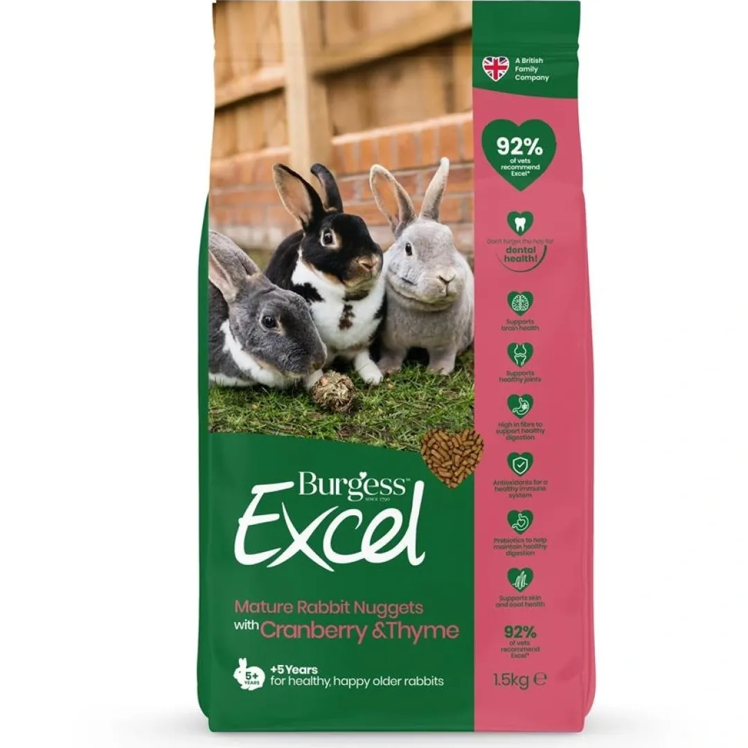 Sale Excel Mature Kaninfoder 1,5 kg - Tranebær og Timian Foder & Snack Til Gnavere & Kanin