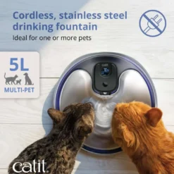 Sale Pixi Drikkefontæne Rustfrit stål UV-C 5 Liter Mad- Og Vandskåle Til Katte