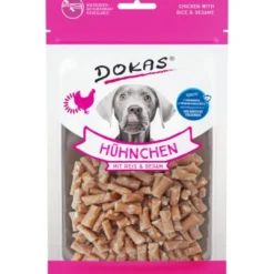 Discount Dokas Kylling med ris og sesam 70 g - sprøde hundesnacks Snacks Til Hvalpe - Lækre Godbidder Til Træning Og Forkælelse|Hundeguf Og Tyggeben Til Hunde
