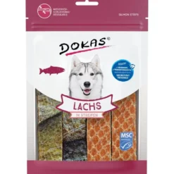 Discount Dokas Laksestrips 100 g - naturlige fiskesnacks til hunde Snacks Til Hvalpe - Lækre Godbidder Til Træning Og Forkælelse|Hundeguf Og Tyggeben Til Hunde