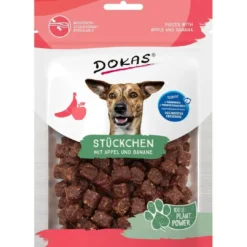 Clearance Dokas Stykker med æble og banan 105 g - frugtige hundesnacks Snacks Til Hvalpe - Lækre Godbidder Til Træning Og Forkælelse|Hundeguf Og Tyggeben Til Hunde