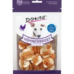 Dokas Tørret kyllingebryst med banan 70 g - naturlige hundesnacks Snacks Til Hvalpe - Lækre Godbidder Til Træning Og Forkælelse|Hundeguf Og Tyggeben Til Hunde