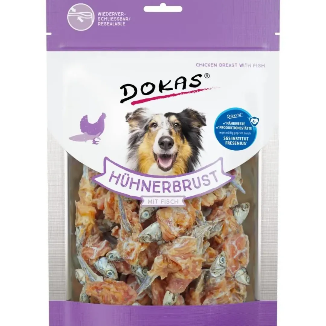 Discount Dokas Tørret kyllingebryst med fisk 220 g - lækker hundesnack i stor pose Snacks Til Hvalpe - Lækre Godbidder Til Træning Og Forkælelse|Hundeguf Og Tyggeben Til Hunde