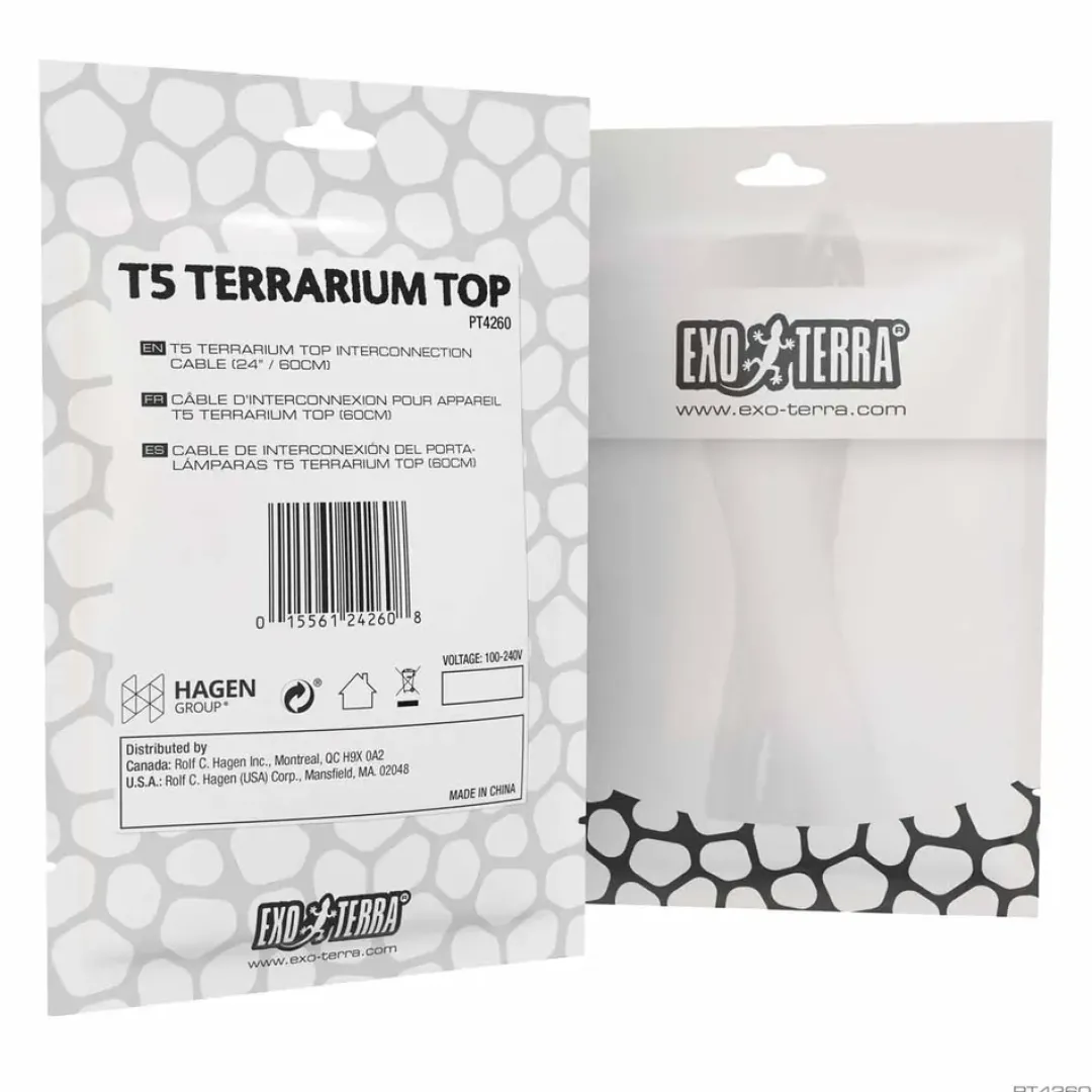 New Exo Terra T5 Terrarium Top - 60 cm Interconnection Cable Terrarier Og Terrarielamper