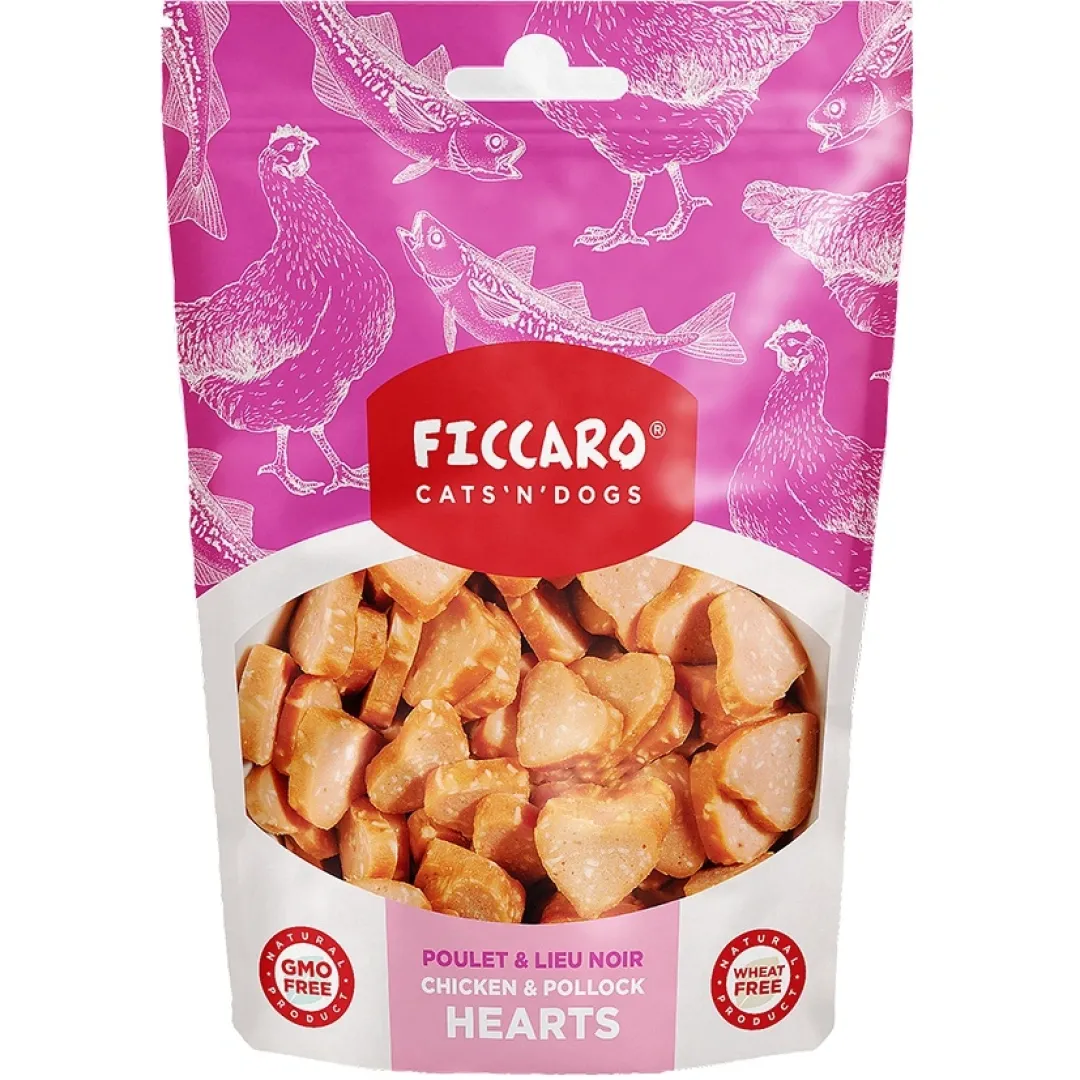Clearance FICCARO Hundesnack Kylling og sej hearts 100 g - naturlige hundesnacks i hjerteform Snacks Til Hvalpe - Lækre Godbidder Til Træning Og Forkælelse|Kattefoder & Snacks