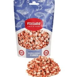 Sale FICCARO Hundesnack Kylling og laks i tern 100 g - naturlige hundesnacks Snacks Til Hvalpe - Lækre Godbidder Til Træning Og Forkælelse|Kattefoder & Snacks