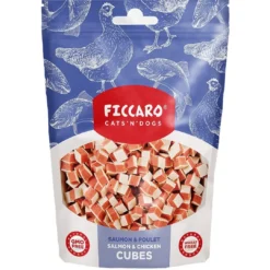 Sale FICCARO Hundesnack Kylling og laks i tern 100 g - naturlige hundesnacks Snacks Til Hvalpe - Lækre Godbidder Til Træning Og Forkælelse|Kattefoder & Snacks