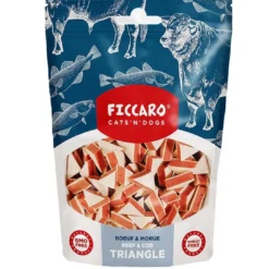 Best FICCARO Hundesnack Okse & Torsk Trekant - snacks med okse og torsk 100 g Snacks Til Hvalpe - Lækre Godbidder Til Træning Og Forkælelse|Kattefoder & Snacks