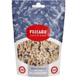 Outlet FICCARO Hundesnack Torsk & Blåbær Soft Cubes - bløde tern af torsk og blåbær 100 g Snacks Til Hvalpe - Lækre Godbidder Til Træning Og Forkælelse|Kattefoder & Snacks
