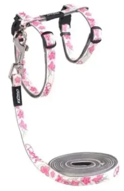 Glowcat Kattesele og Linesæt 8 mm Pink Sommerfugl Kattehalsbånd Og Katteseler