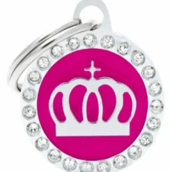 Hundetegn My family Glam Cirkel med Krone lille pink/sølv Hundetegn Til Hvalpe - Sikkerhed Og Tryghed Hvis Hvalpen Løber Væk|Hundetegn Og Smykker Med Stil Og Sikkerhed