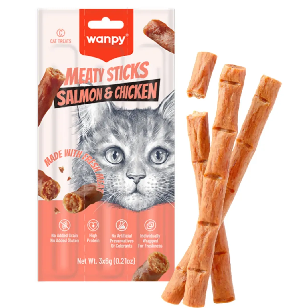 Hot Kat Meaty Sticks med Laks og Kylling 3 x 6 g Kattefoder & Snacks|Killingesnacks - Sunde Godbidder Til Killinger