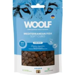 Clearance Woolf Hundesnack Bløde Terninger med Middelhavsfisk - monoprotein 100 g Snacks Til Hvalpe - Lækre Godbidder Til Træning Og Forkælelse|Hundeguf Og Tyggeben Til Hunde