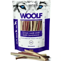 Outlet Woolf Hundesnack Lam og Torsk Lang Sandwich Snacks Til Hvalpe - Lækre Godbidder Til Træning Og Forkælelse|Hundeguf Og Tyggeben Til Hunde