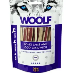 Outlet Woolf Hundesnack Lam og Torsk Lang Sandwich Snacks Til Hvalpe - Lækre Godbidder Til Træning Og Forkælelse|Hundeguf Og Tyggeben Til Hunde